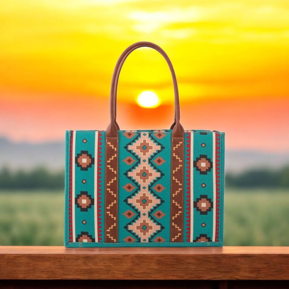 NWT Stylish Turquoise and Brown Tote Bag